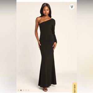 Lulu’s Wondrous Romance Black One-Shoulder Mermaid Maxi XL formal bridesmaid